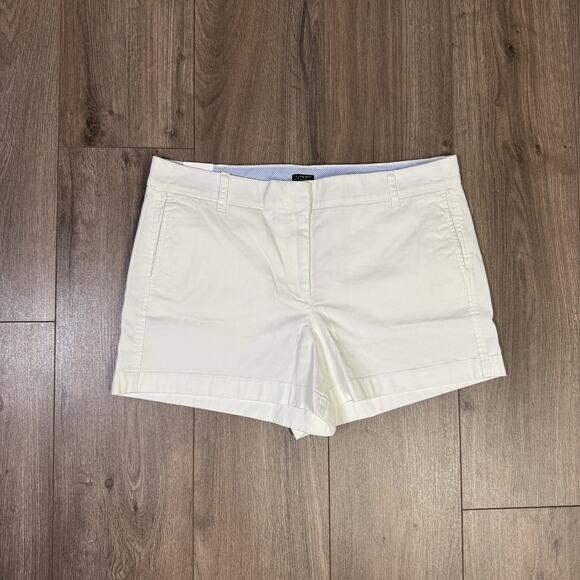 J.Crew 4" Stretch Classic Chino Short WMNS 14 White Hi-Rise Slant Pocket Zip Fly - Picture 3 of 8